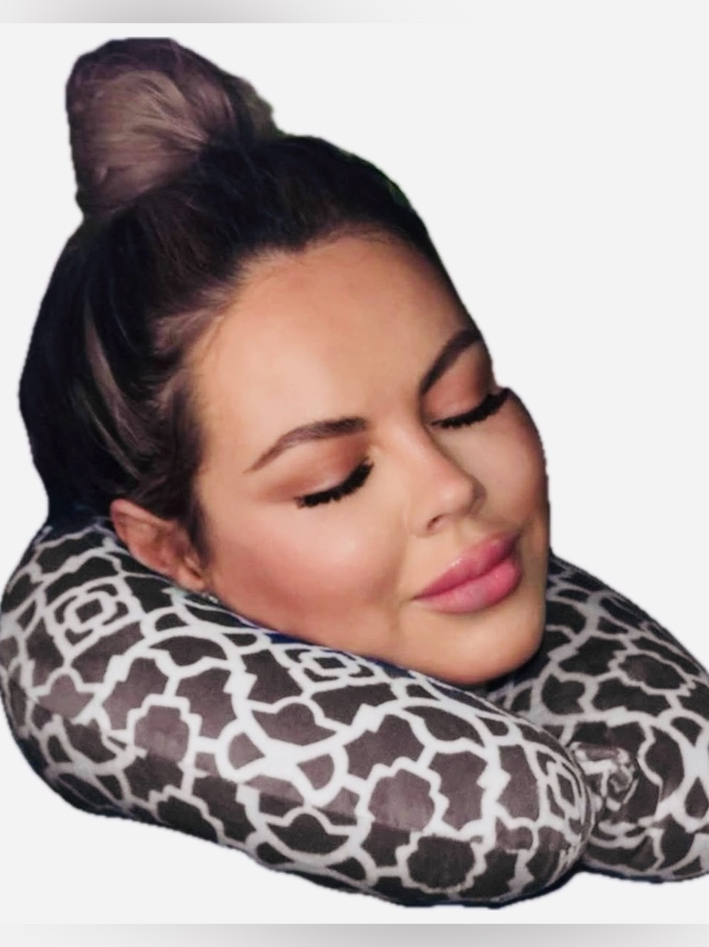 Plush cozy charcoal & White Geometric Travel Neck Pillow - Picture 2 of 9